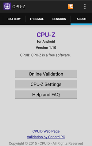 Раздел About в приложении CPU-Z