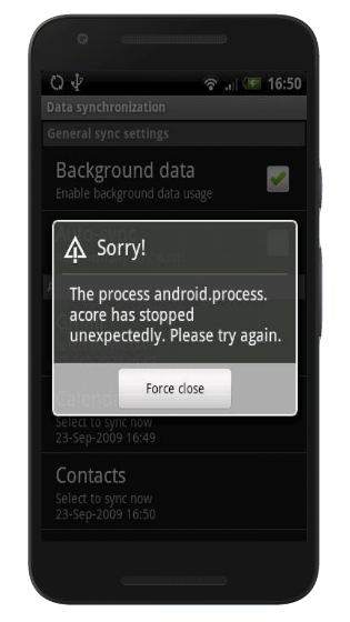 ошибка android process acore android process acore